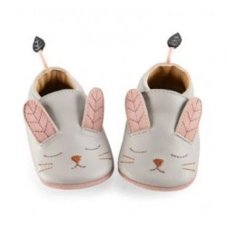 CHAUSSONS CUIR-LAPIN GRIS