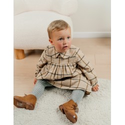 ROBE A CARREAUX BEIGE
